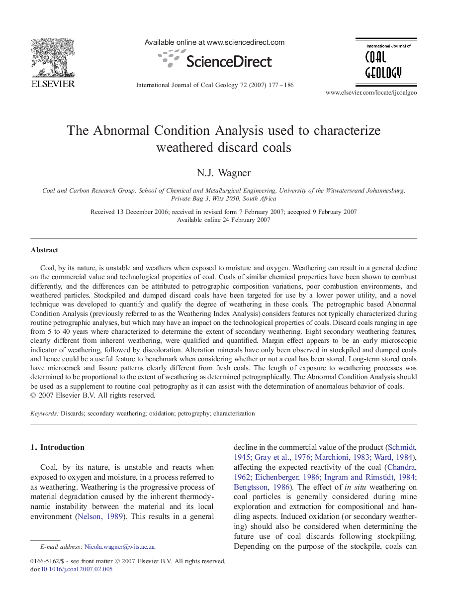 The Abnormal Condition Analysis used to characterize weathered discard coals