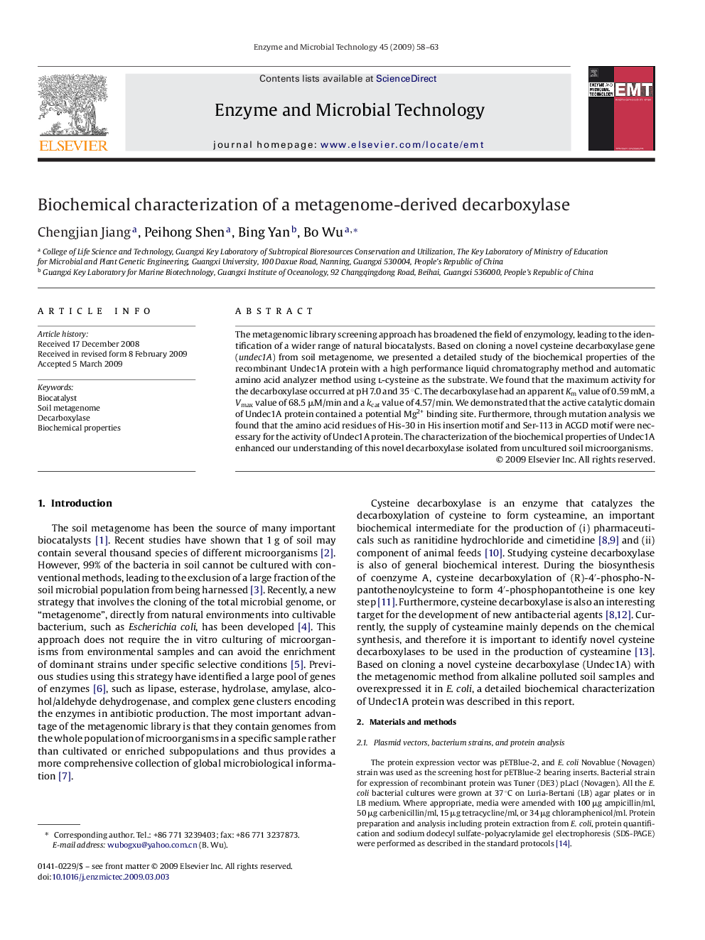 Biochemical characterization of a metagenome-derived decarboxylase