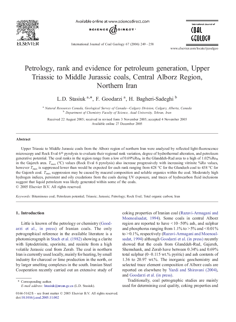 Petrology, rank and evidence for petroleum generation, Upper Triassic to Middle Jurassic coals, Central Alborz Region, Northern Iran