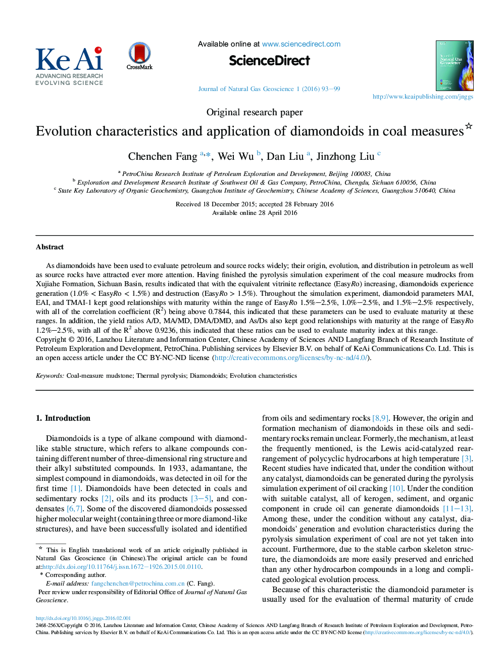 Evolution characteristics and application of diamondoids in coal measures 