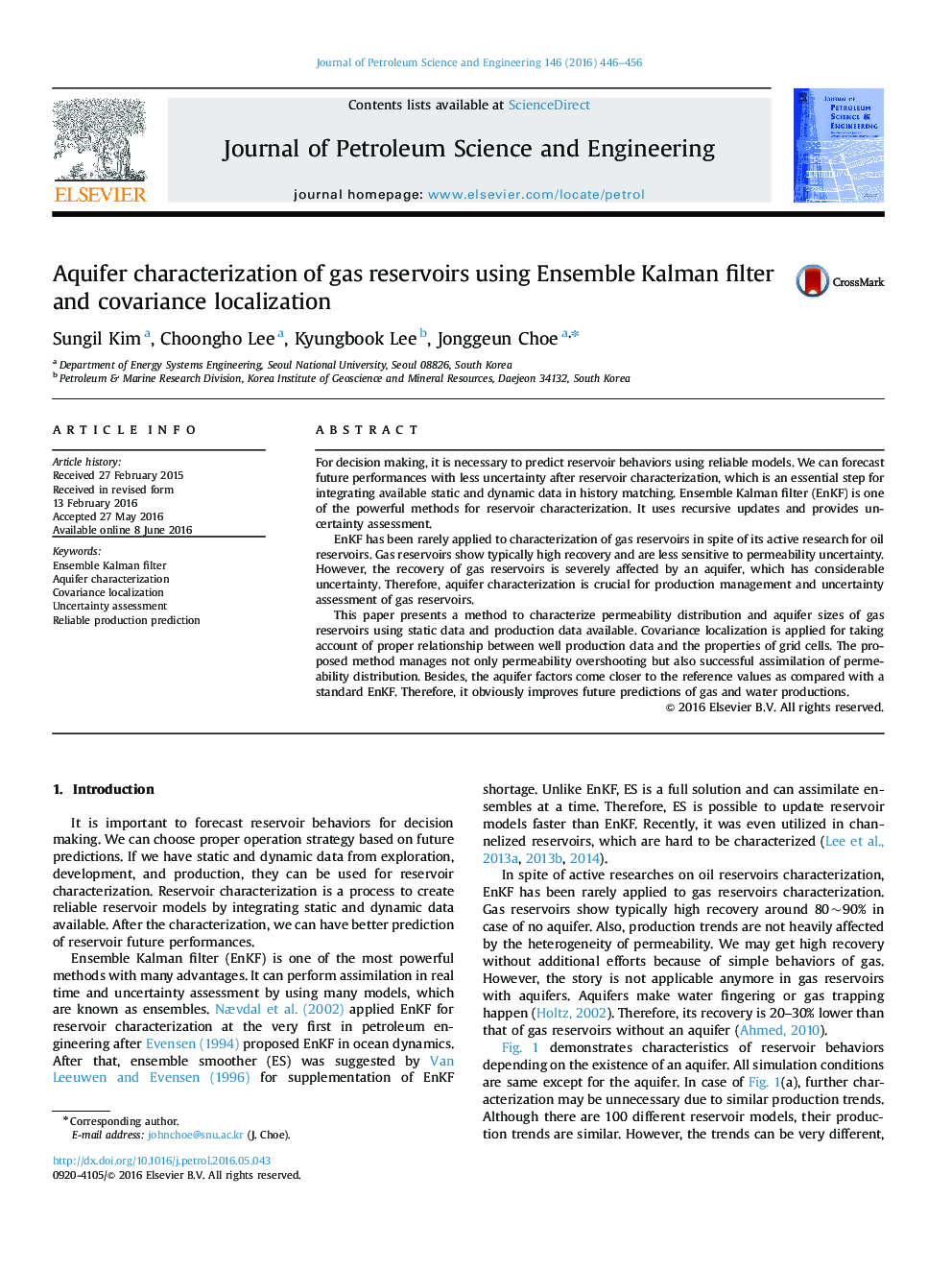 Aquifer characterization of gas reservoirs using Ensemble Kalman filter and covariance localization