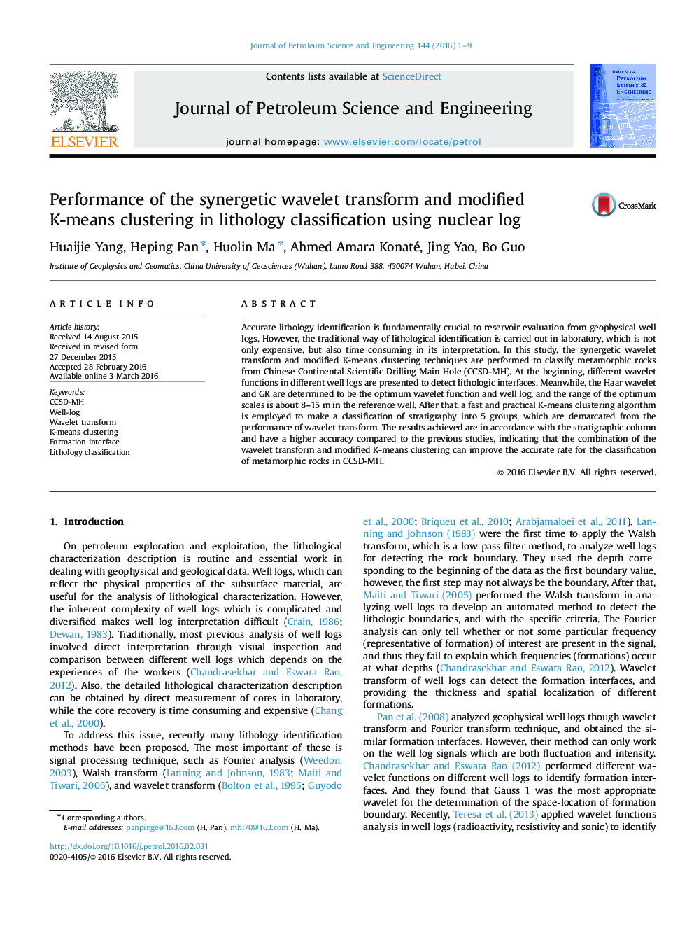 Performance of the synergetic wavelet transform and modified K-means clustering in lithology classification using nuclear log