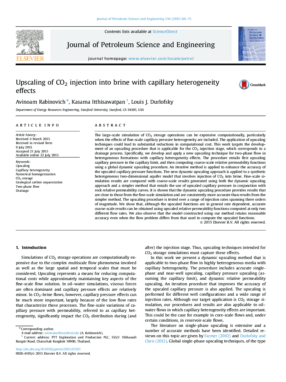 Upscaling of CO2 injection into brine with capillary heterogeneity effects