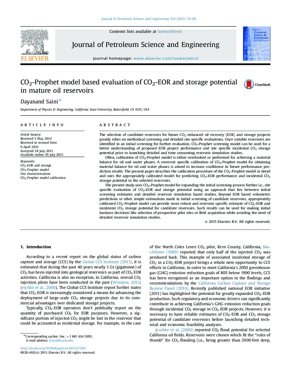 CO2-Prophet model based evaluation of CO2-EOR and storage potential in mature oil reservoirs