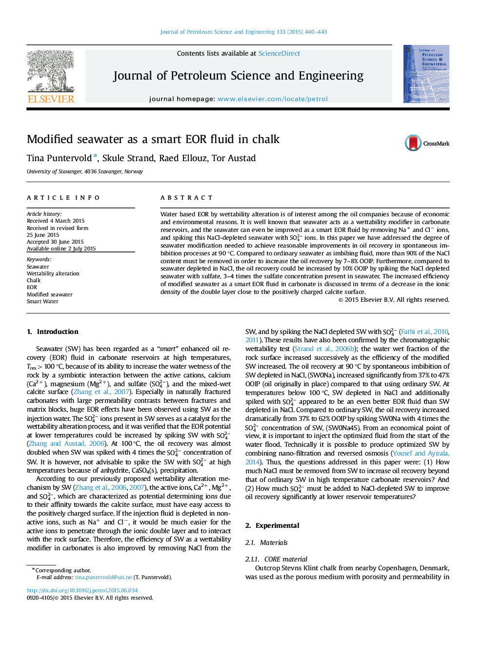 Modified seawater as a smart EOR fluid in chalk