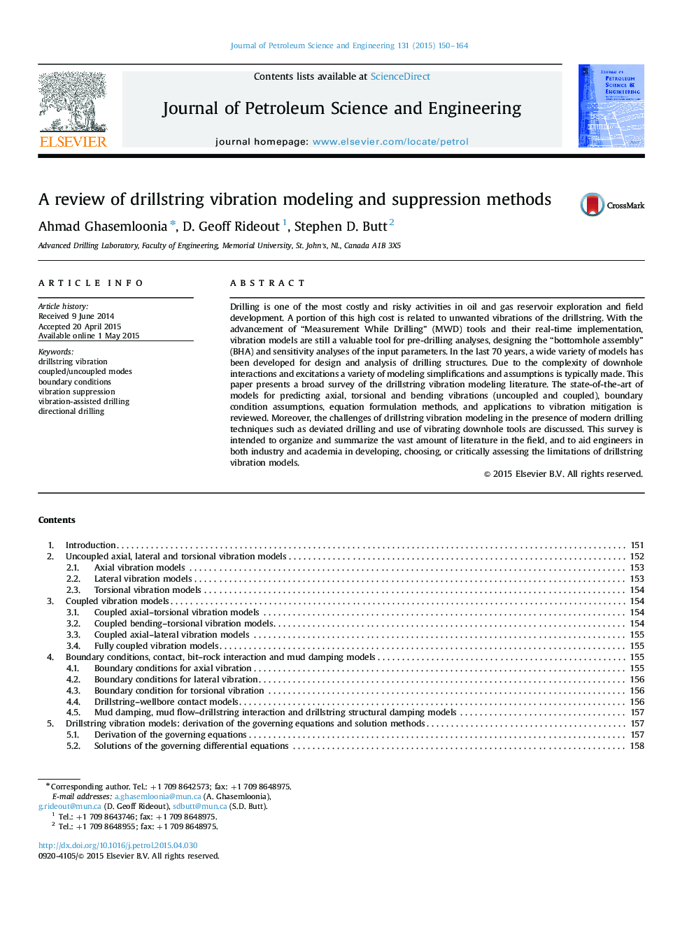 A review of drillstring vibration modeling and suppression methods