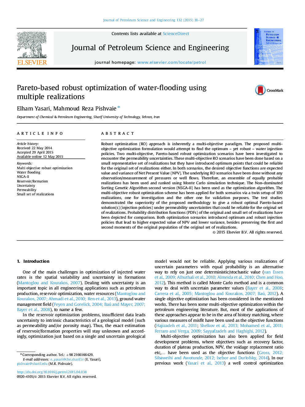 Pareto-based robust optimization of water-flooding using multiple realizations