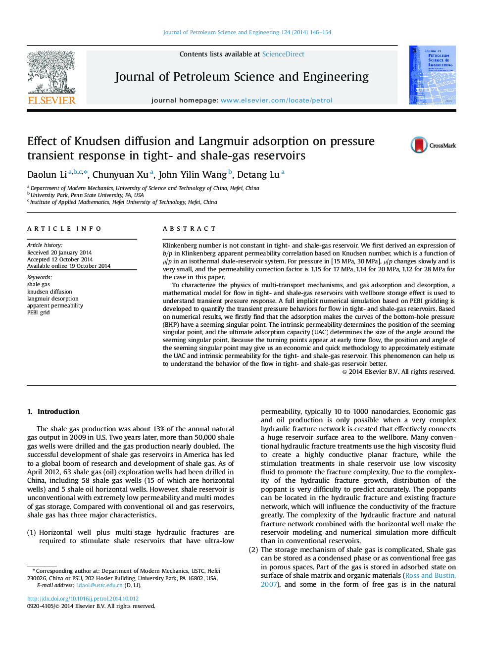 Effect of Knudsen diffusion and Langmuir adsorption on pressure transient response in tight- and shale-gas reservoirs