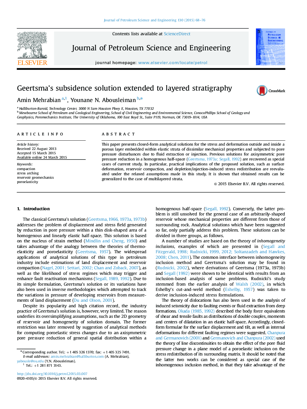 Geertsma's subsidence solution extended to layered stratigraphy