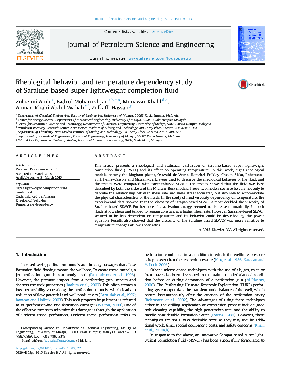 Rheological behavior and temperature dependency study of Saraline-based super lightweight completion fluid