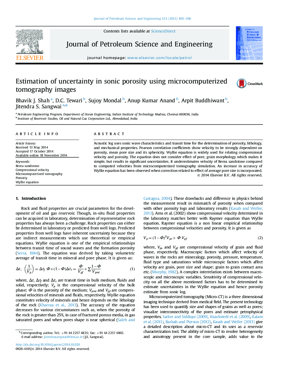 Estimation of uncertainty in sonic porosity using microcomputerized tomography images