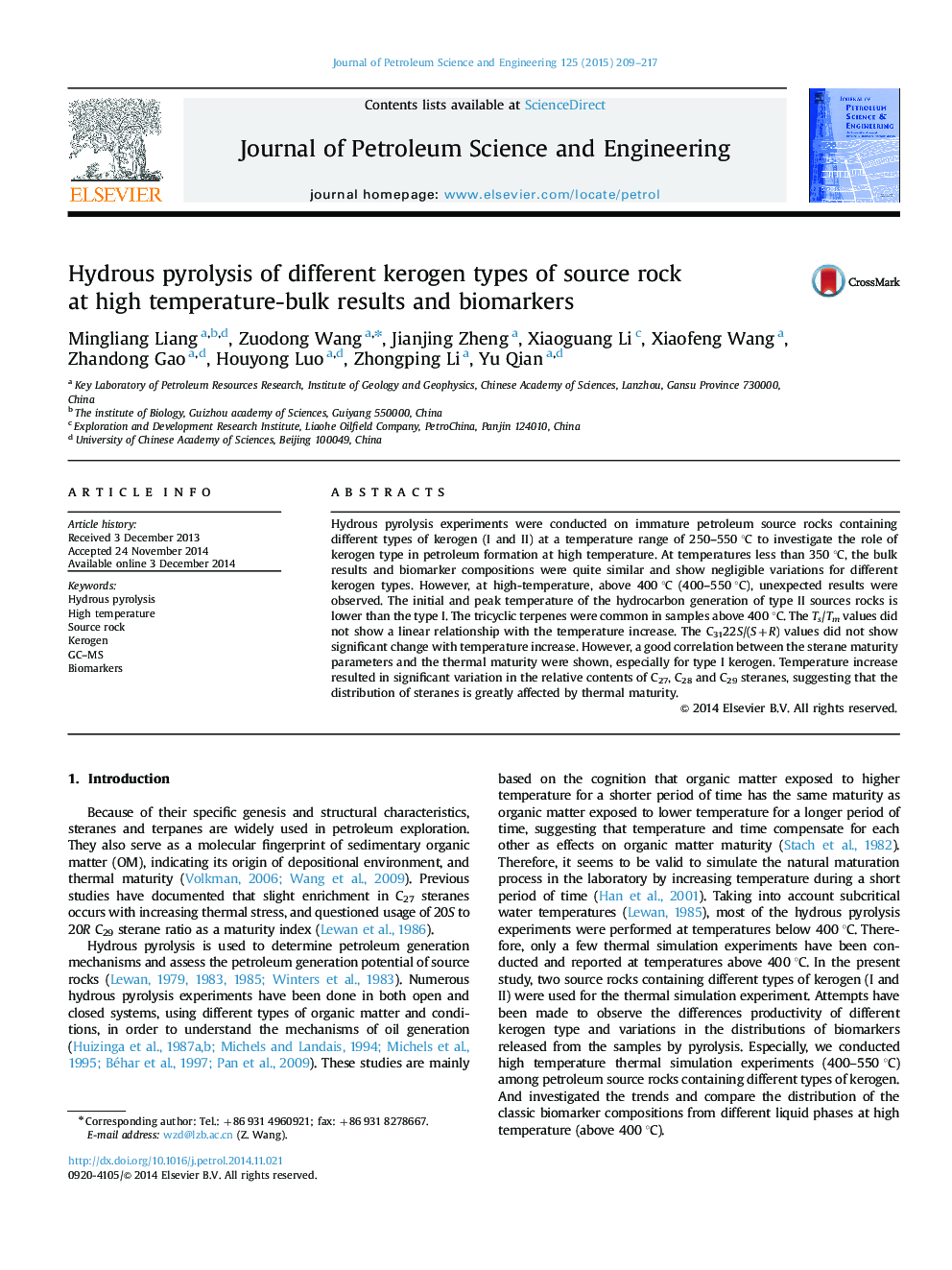 Hydrous pyrolysis of different kerogen types of source rock at high temperature-bulk results and biomarkers