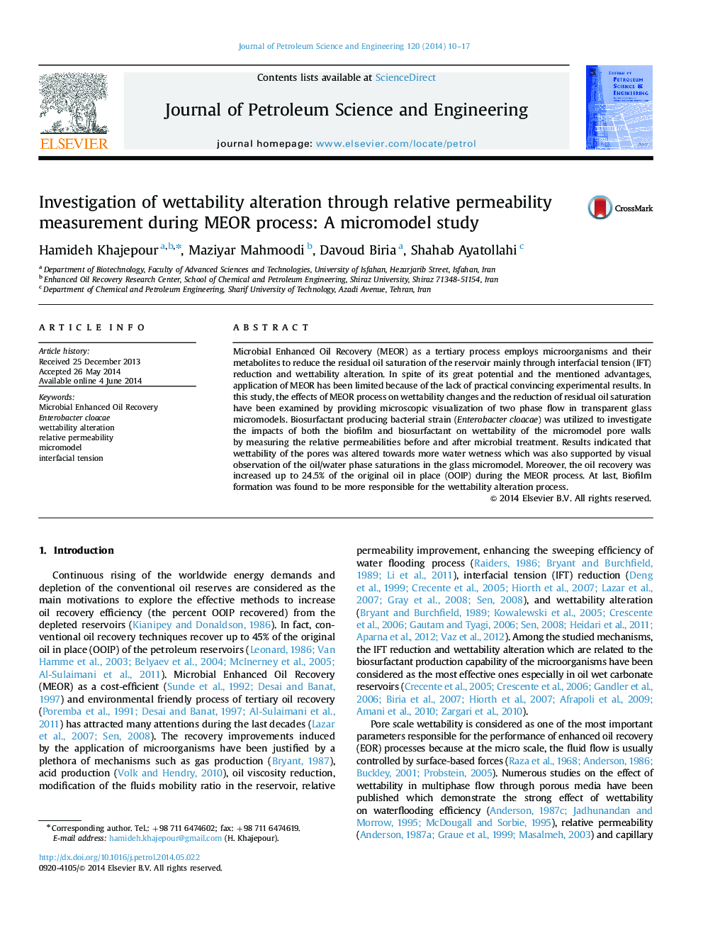 Investigation of wettability alteration through relative permeability measurement during MEOR process: A micromodel study