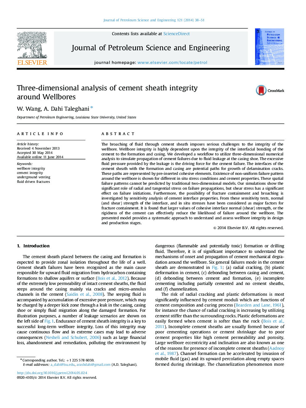 Three-dimensional analysis of cement sheath integrity around Wellbores