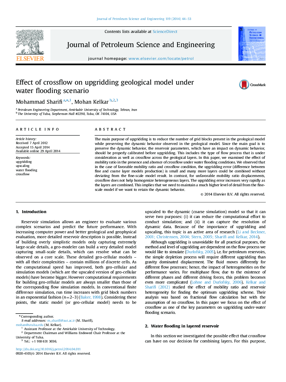 Effect of crossflow on upgridding geological model under water flooding scenario