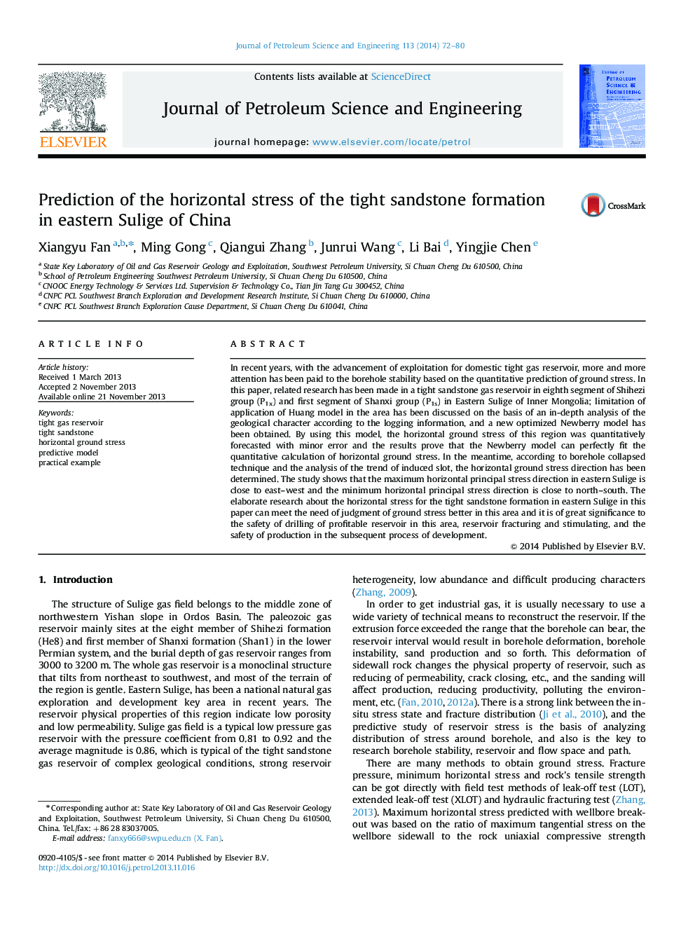 Prediction of the horizontal stress of the tight sandstone formation in eastern Sulige of China