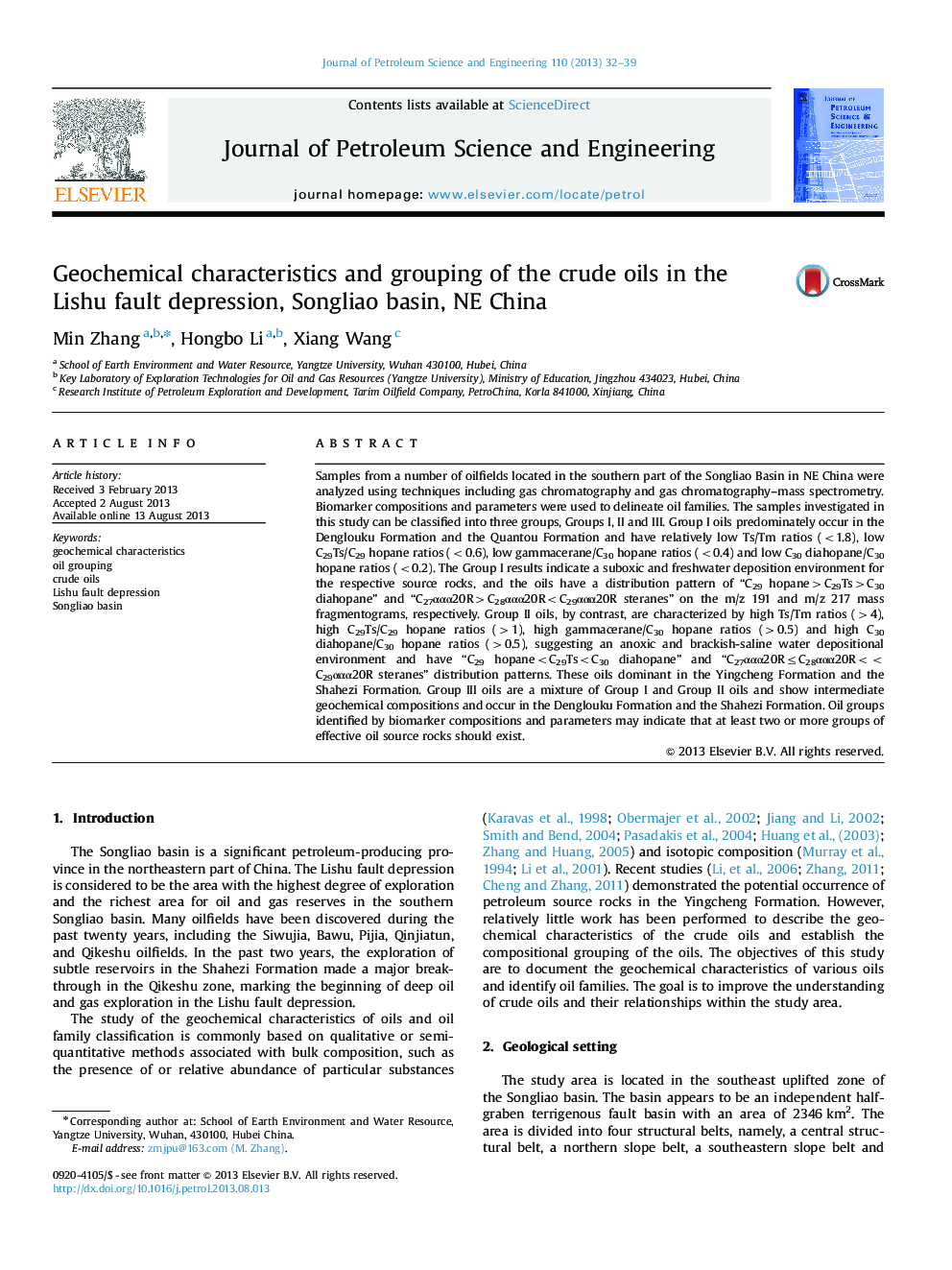 Geochemical characteristics and grouping of the crude oils in the Lishu fault depression, Songliao basin, NE China
