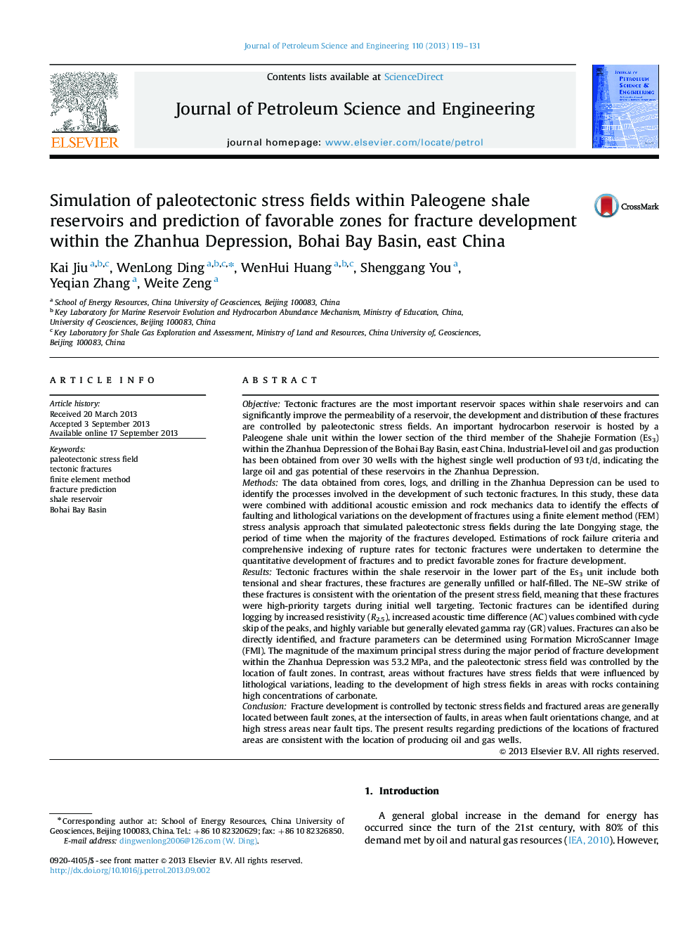 Simulation of paleotectonic stress fields within Paleogene shale reservoirs and prediction of favorable zones for fracture development within the Zhanhua Depression, Bohai Bay Basin, east China