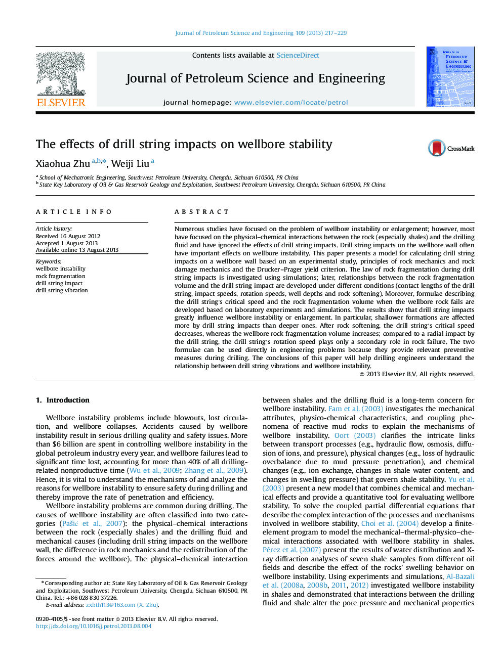 The effects of drill string impacts on wellbore stability