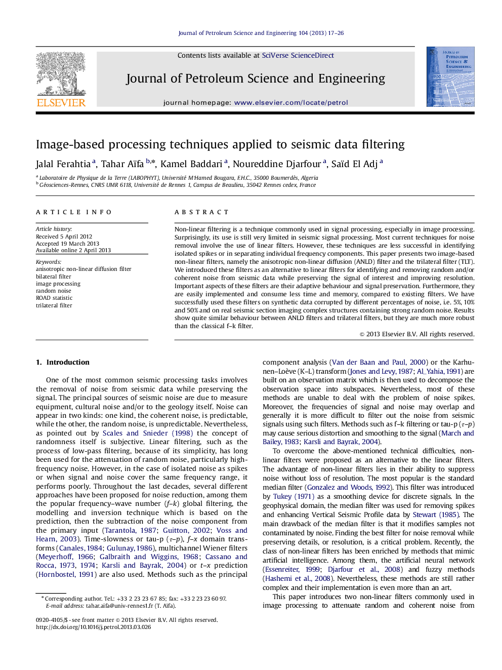 Image-based processing techniques applied to seismic data filtering