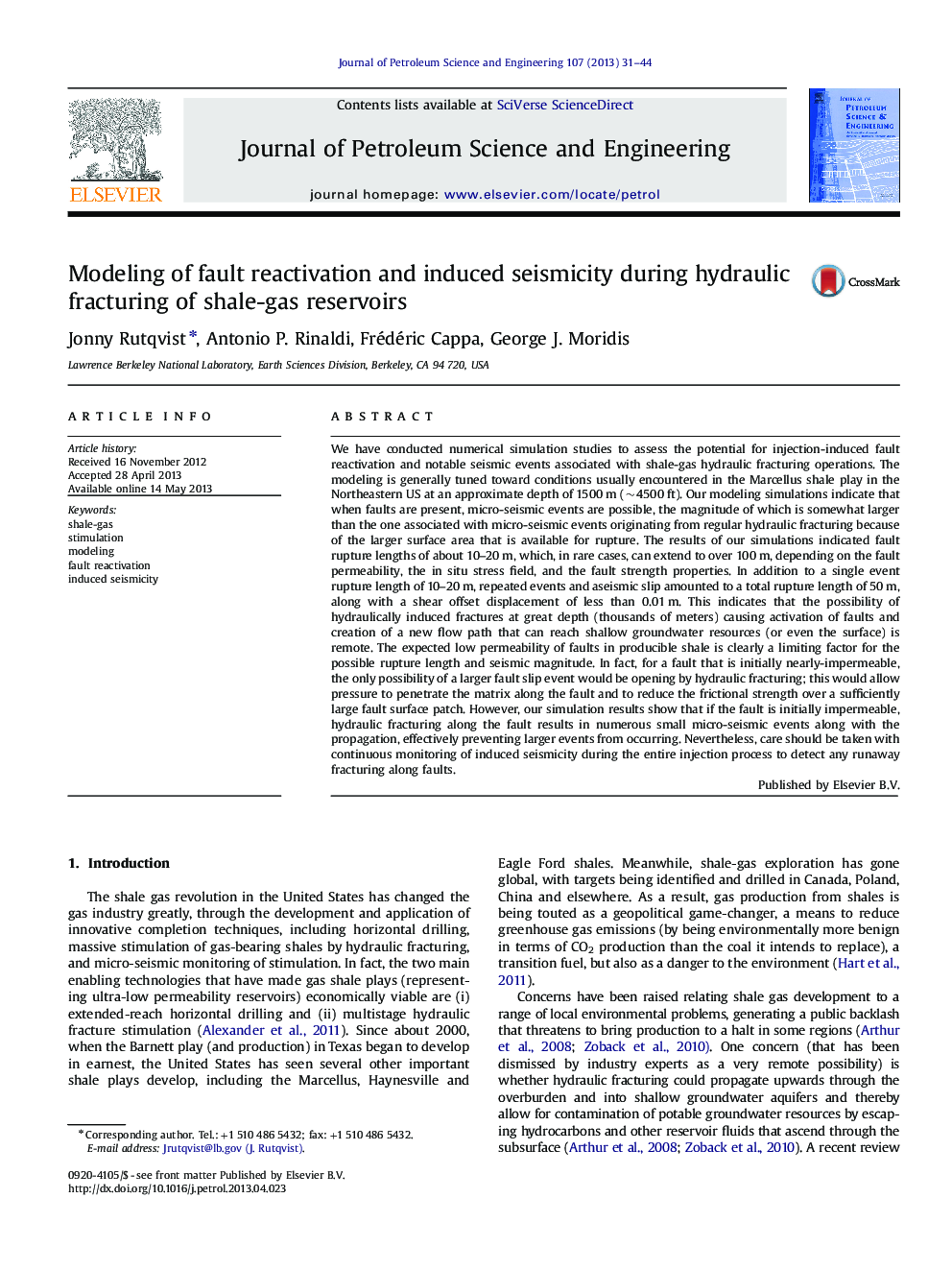 Modeling of fault reactivation and induced seismicity during hydraulic fracturing of shale-gas reservoirs