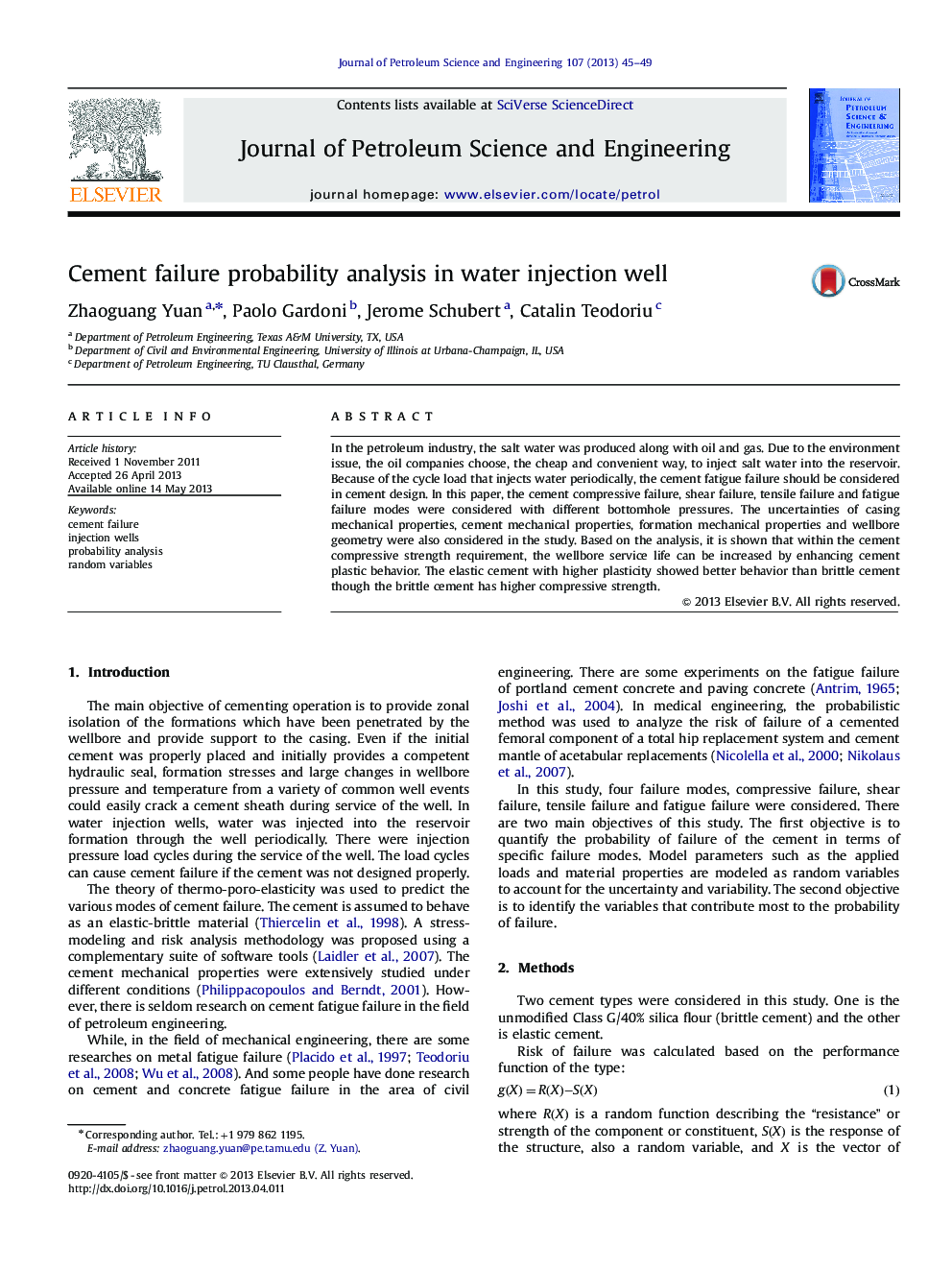 Cement failure probability analysis in water injection well