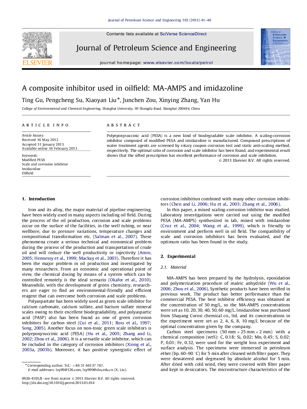 A composite inhibitor used in oilfield: MA-AMPS and imidazoline