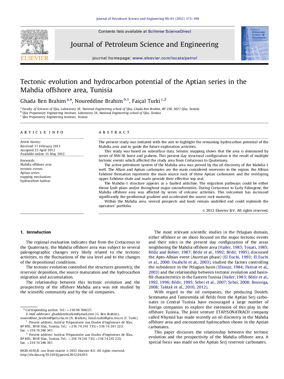 Tectonic evolution and hydrocarbon potential of the Aptian series in the Mahdia offshore area, Tunisia