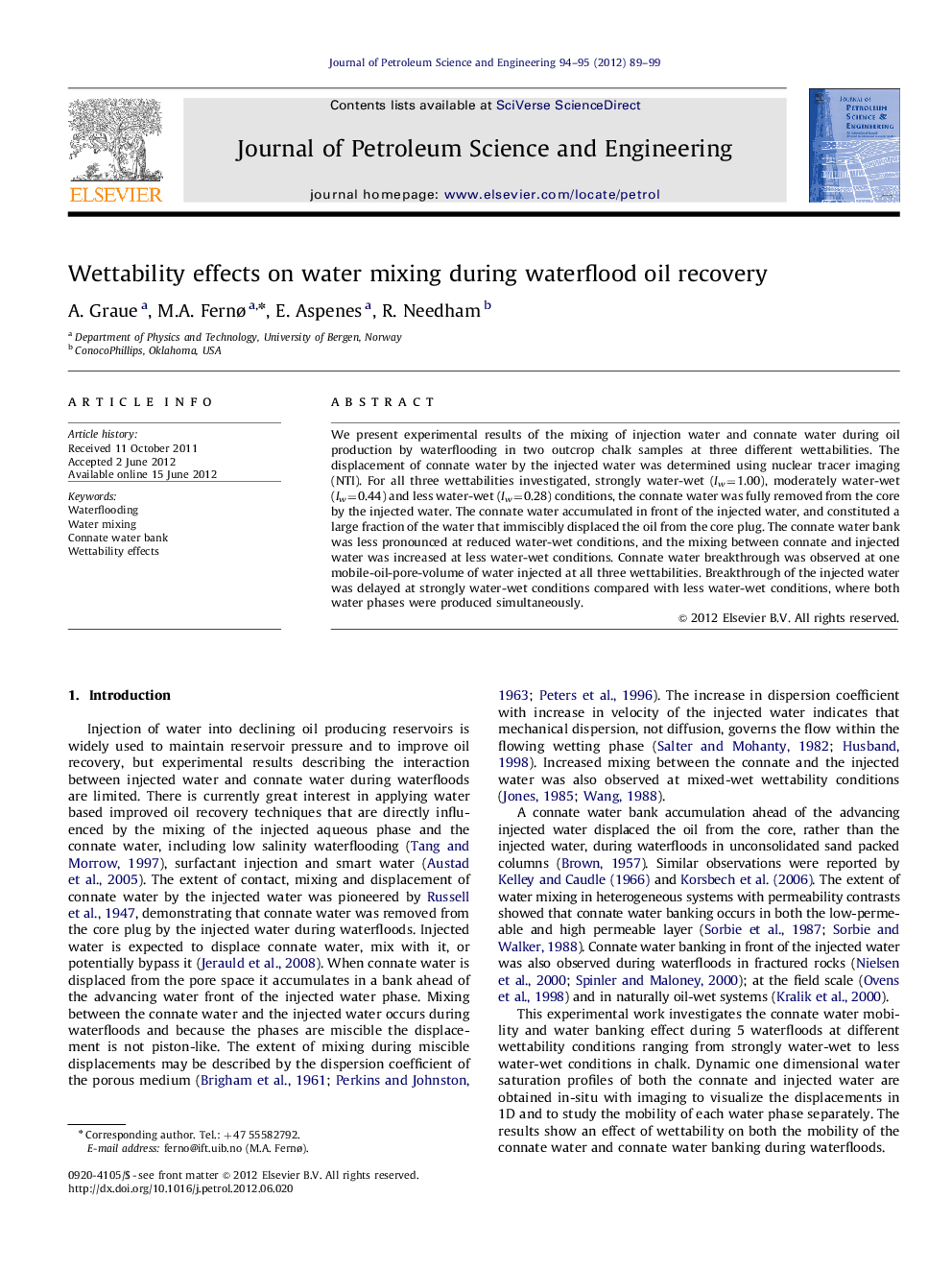 Wettability effects on water mixing during waterflood oil recovery