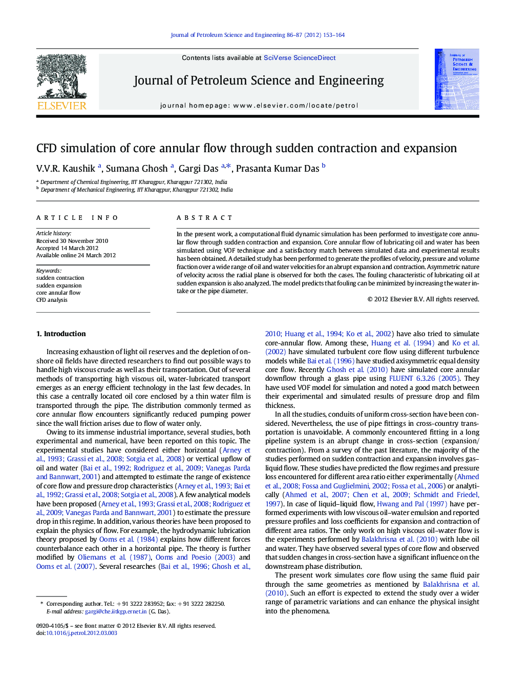 CFD simulation of core annular flow through sudden contraction and expansion