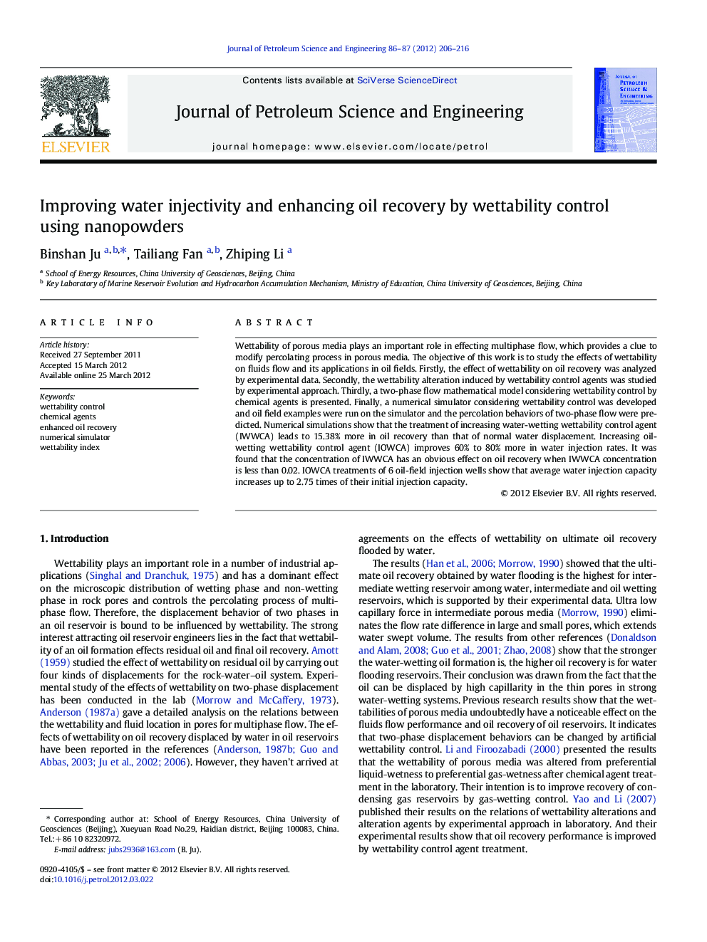 Improving water injectivity and enhancing oil recovery by wettability control using nanopowders