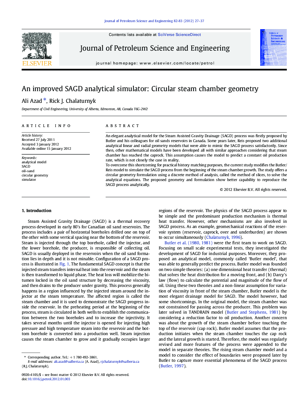 An improved SAGD analytical simulator: Circular steam chamber geometry