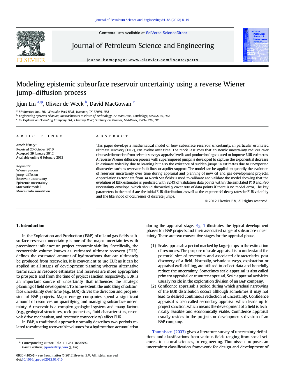 Modeling epistemic subsurface reservoir uncertainty using a reverse Wiener jump–diffusion process