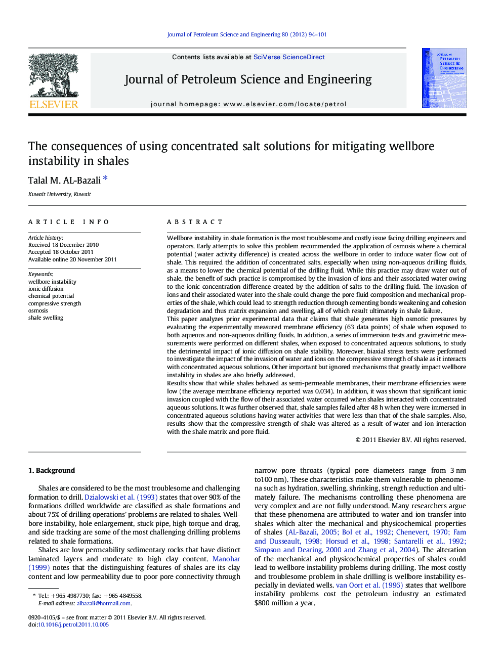 The consequences of using concentrated salt solutions for mitigating wellbore instability in shales