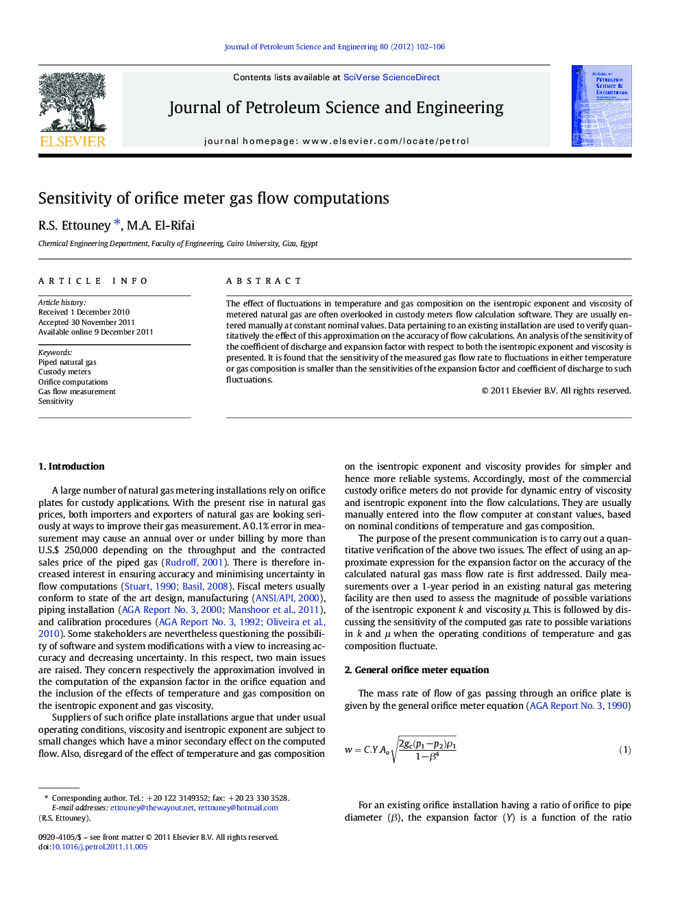 Sensitivity of orifice meter gas flow computations