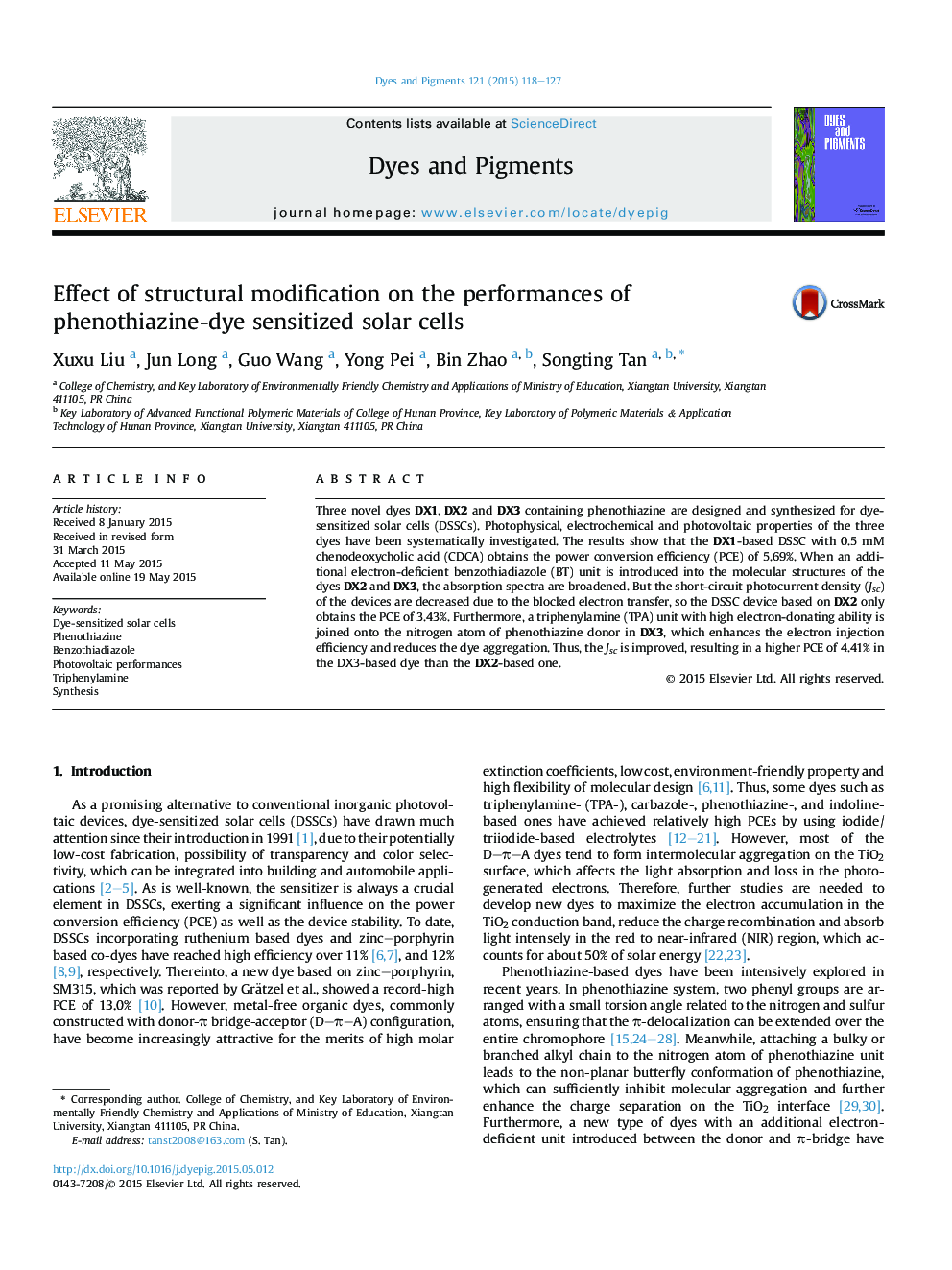 Effect of structural modification on the performances of phenothiazine-dye sensitized solar cells