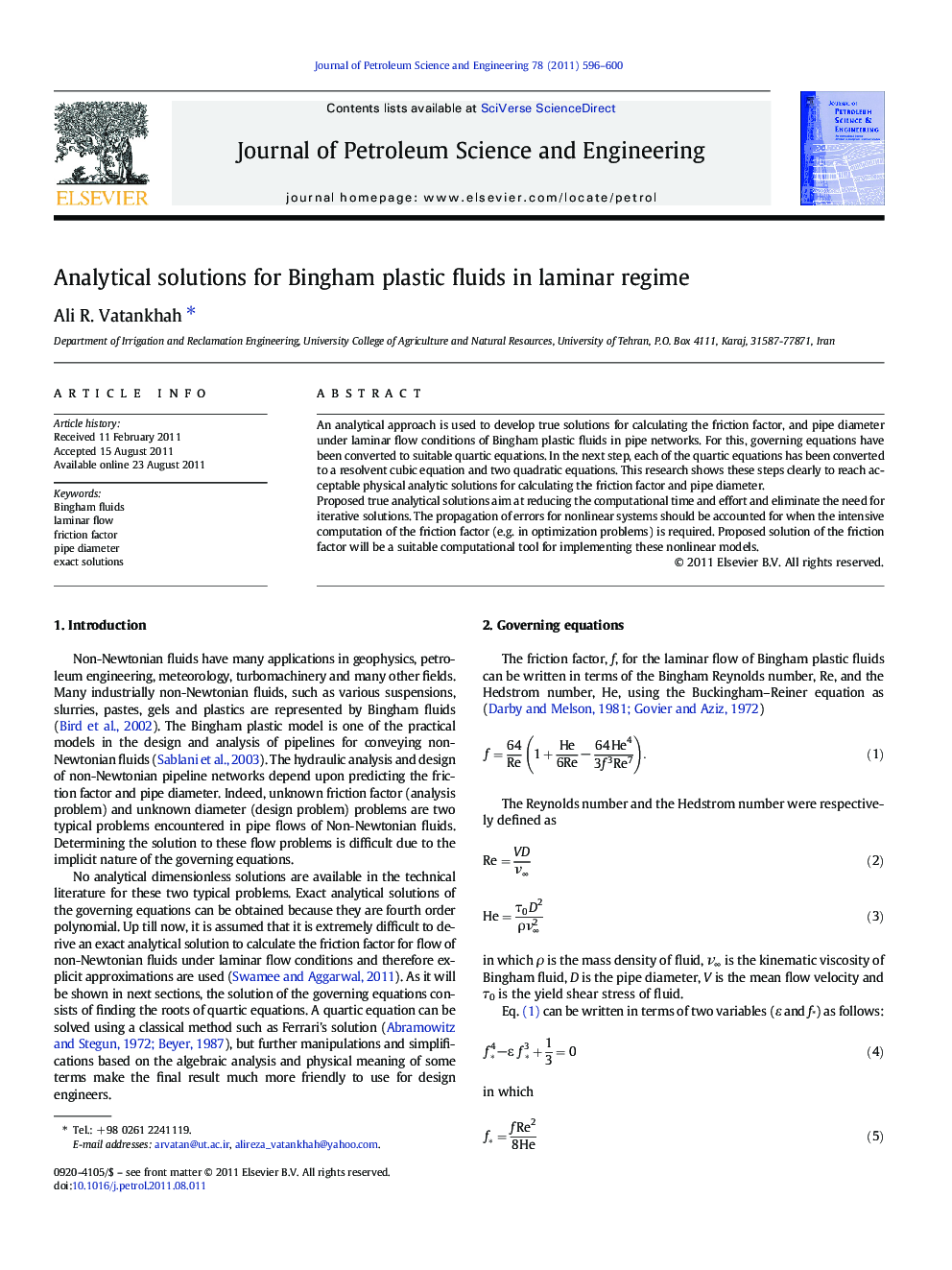 Analytical solutions for Bingham plastic fluids in laminar regime