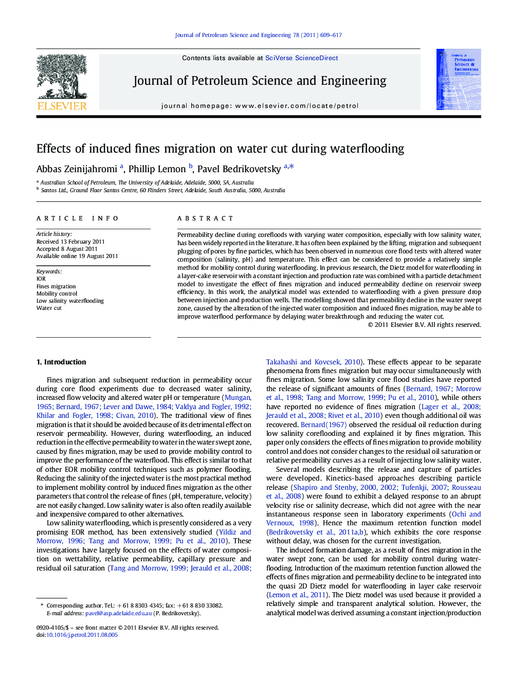 Effects of induced fines migration on water cut during waterflooding