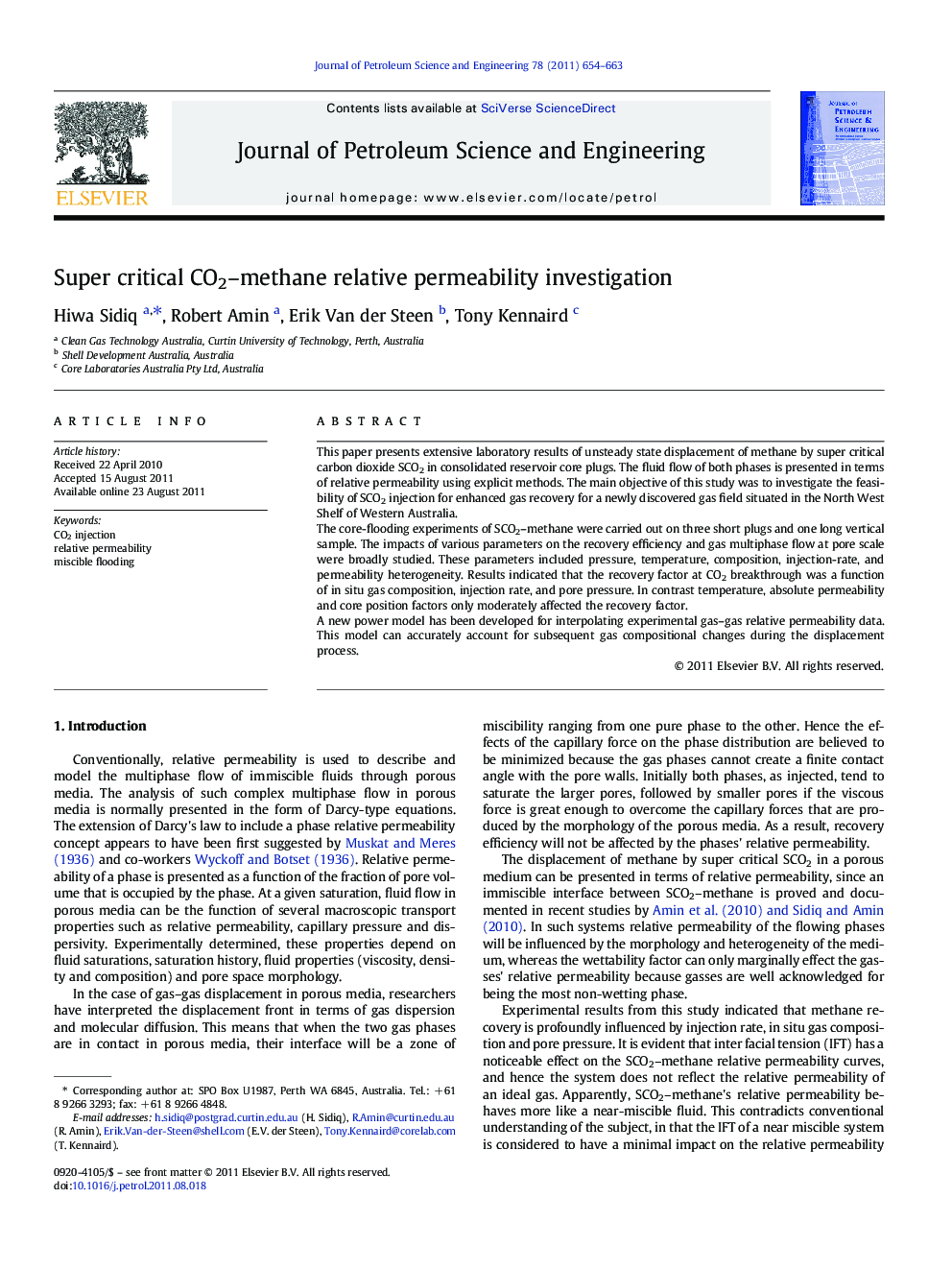 Super critical CO2-methane relative permeability investigation
