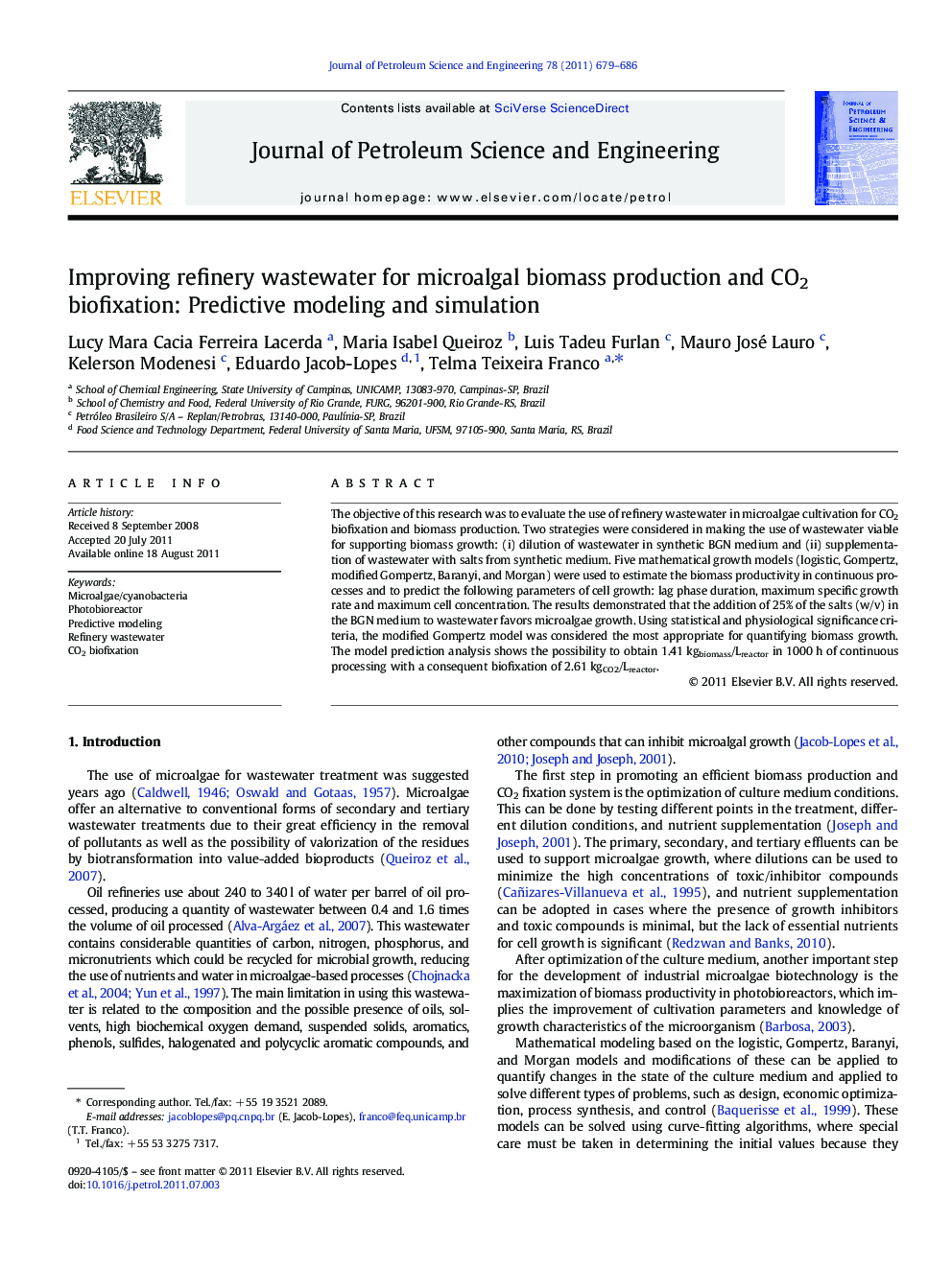 Improving refinery wastewater for microalgal biomass production and CO2 biofixation: Predictive modeling and simulation