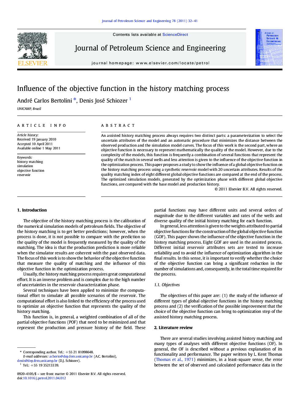 Influence of the objective function in the history matching process