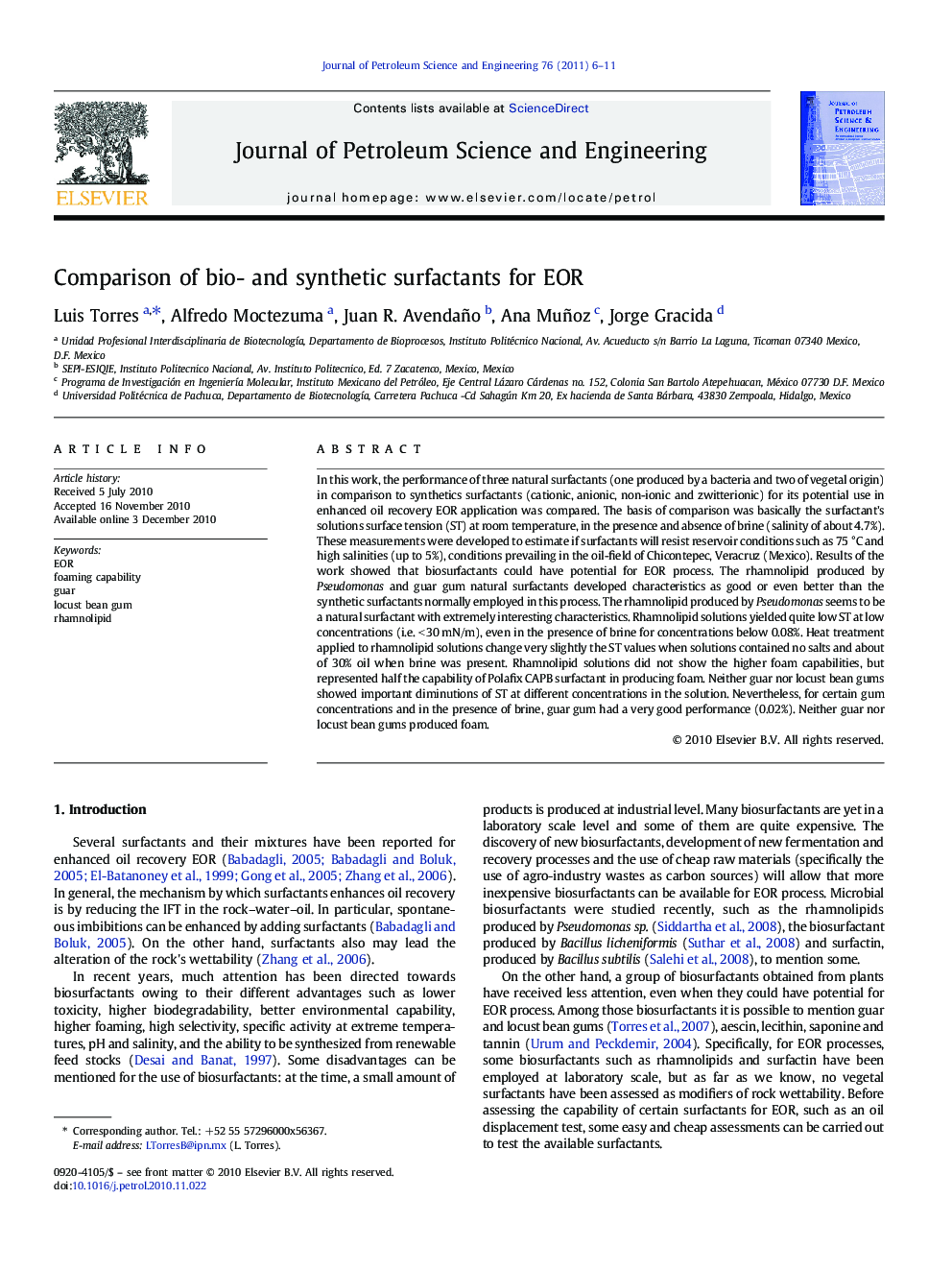 Comparison of bio- and synthetic surfactants for EOR