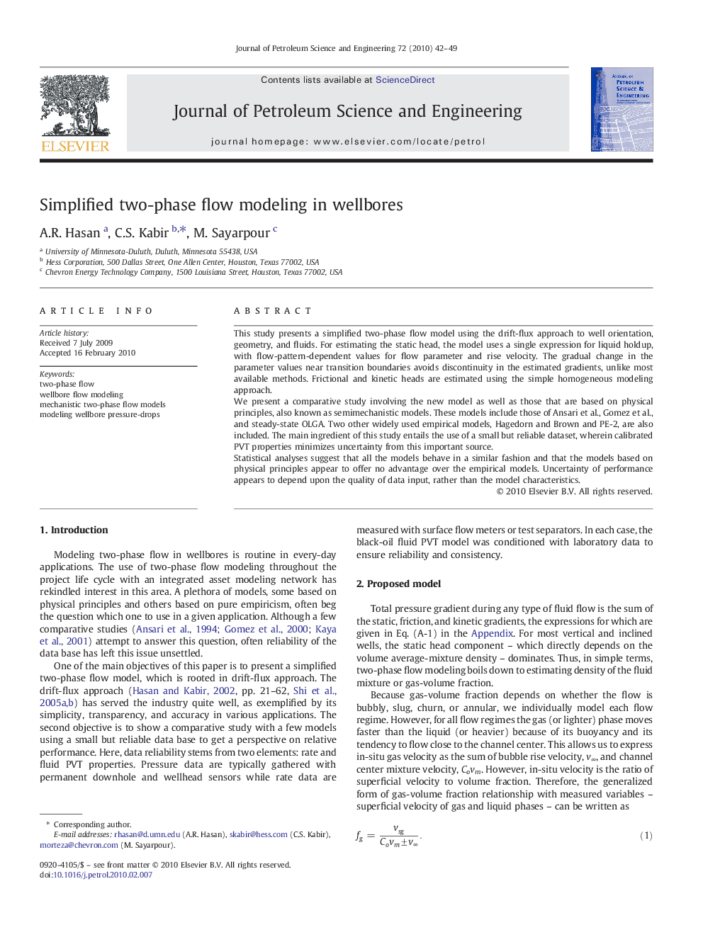 Simplified two-phase flow modeling in wellbores