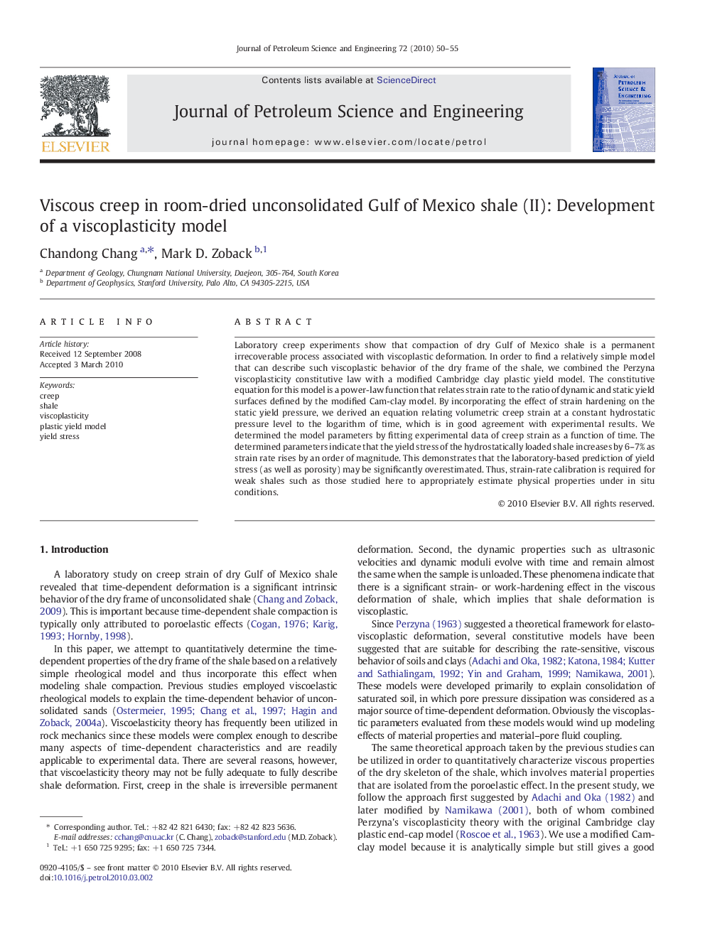 Viscous creep in room-dried unconsolidated Gulf of Mexico shale (II): Development of a viscoplasticity model