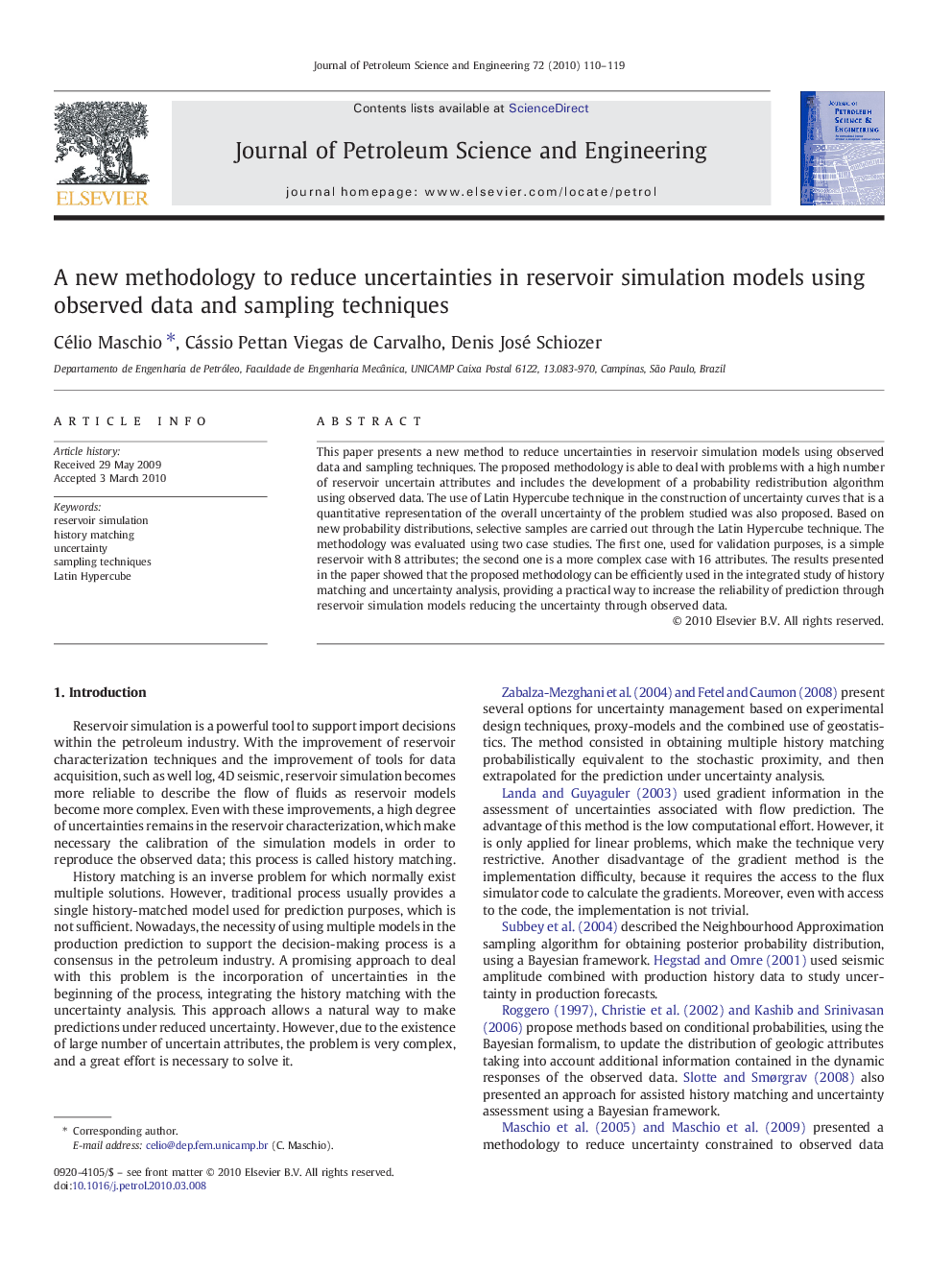 A new methodology to reduce uncertainties in reservoir simulation models using observed data and sampling techniques