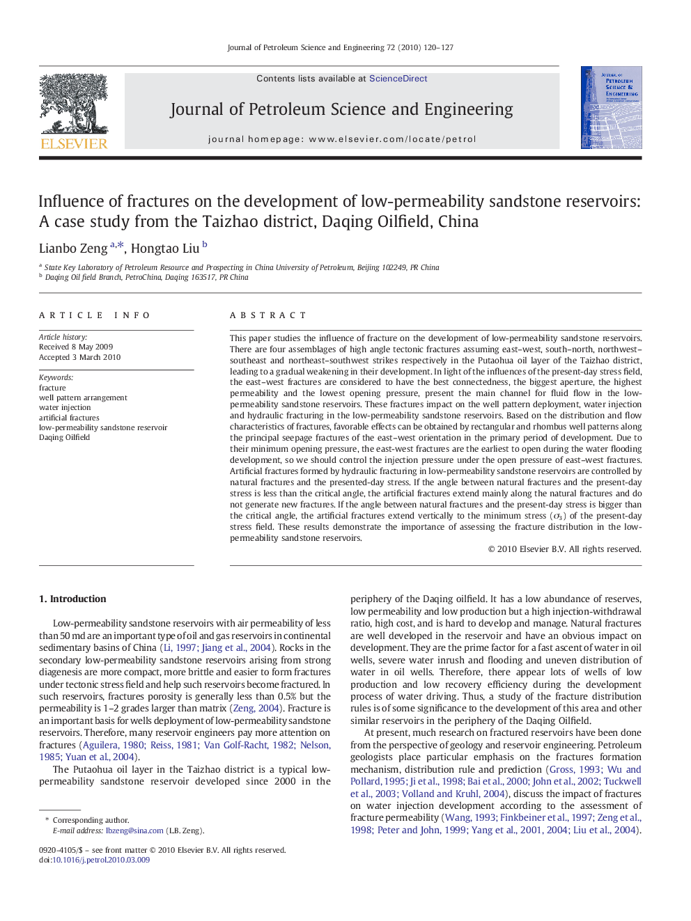 Influence of fractures on the development of low-permeability sandstone reservoirs: A case study from the Taizhao district, Daqing Oilfield, China