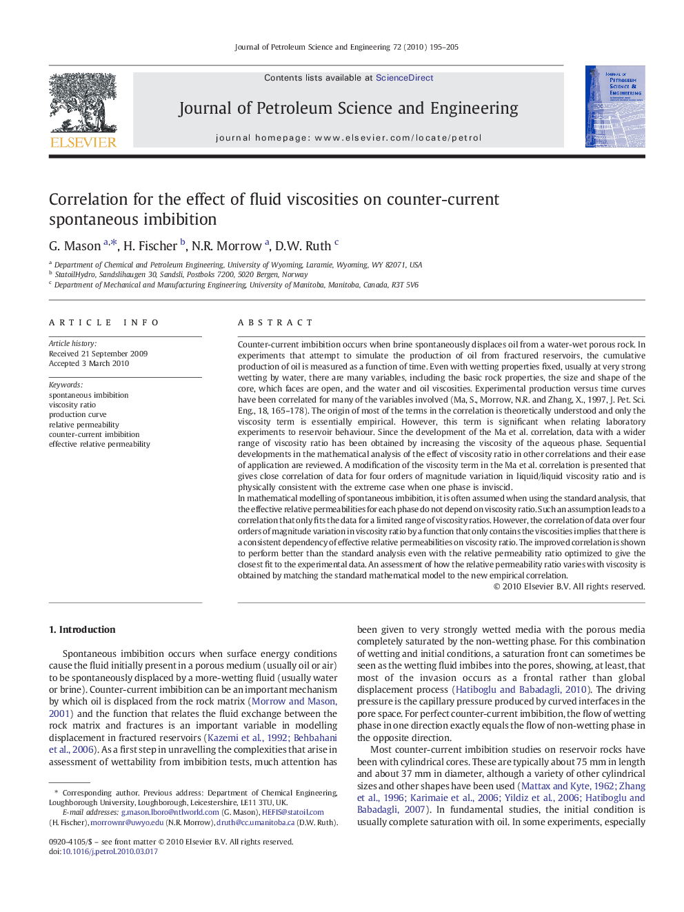 Correlation for the effect of fluid viscosities on counter-current spontaneous imbibition