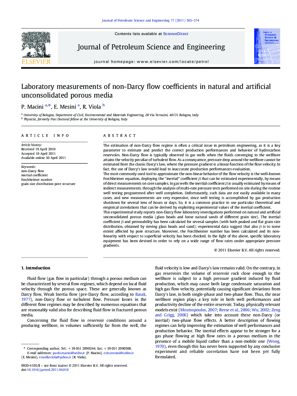 Laboratory measurements of non-Darcy flow coefficients in natural and artificial unconsolidated porous media