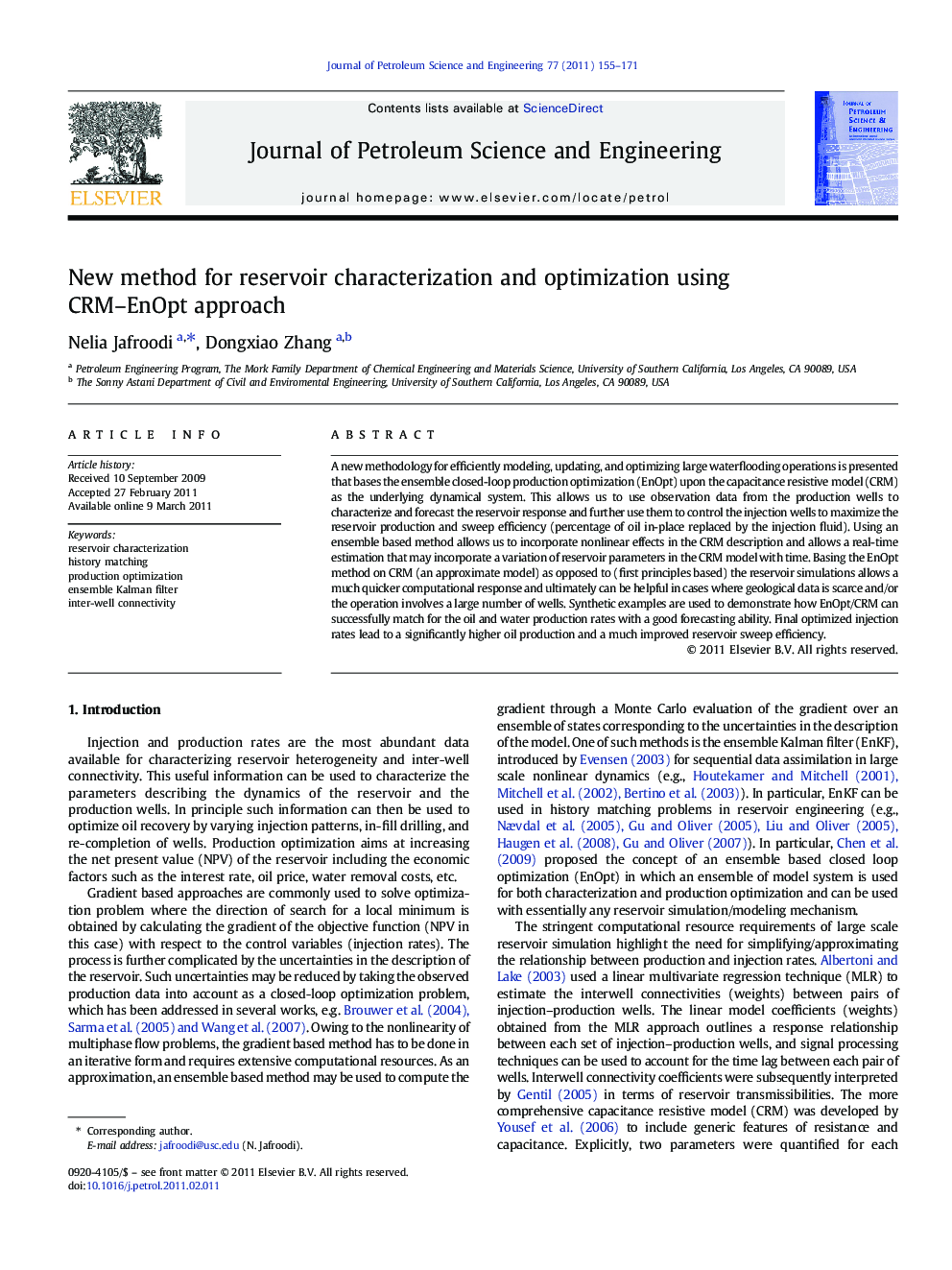 New method for reservoir characterization and optimization using CRM-EnOpt approach