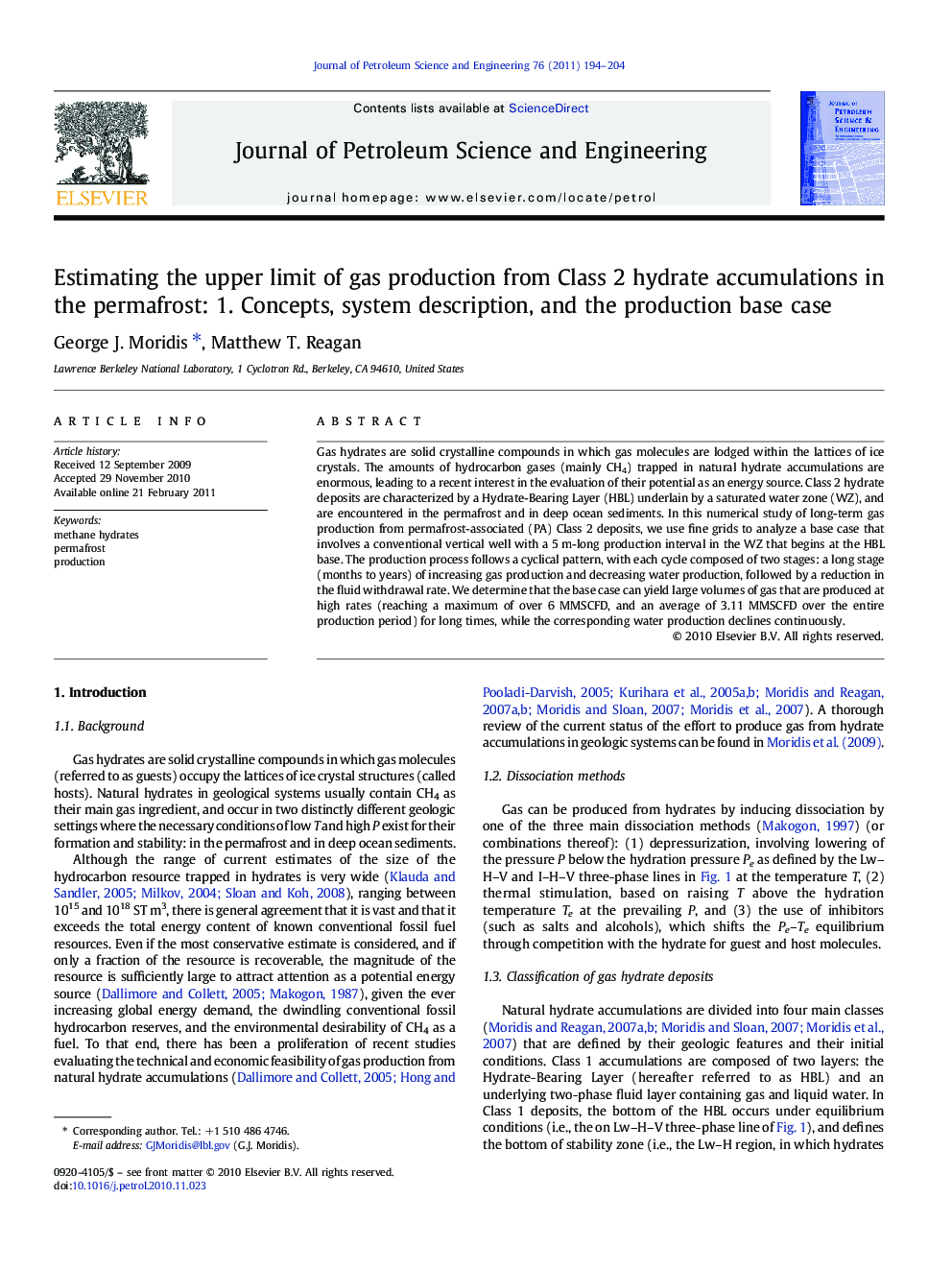 Estimating the upper limit of gas production from Class 2 hydrate accumulations in the permafrost: 1. Concepts, system description, and the production base case